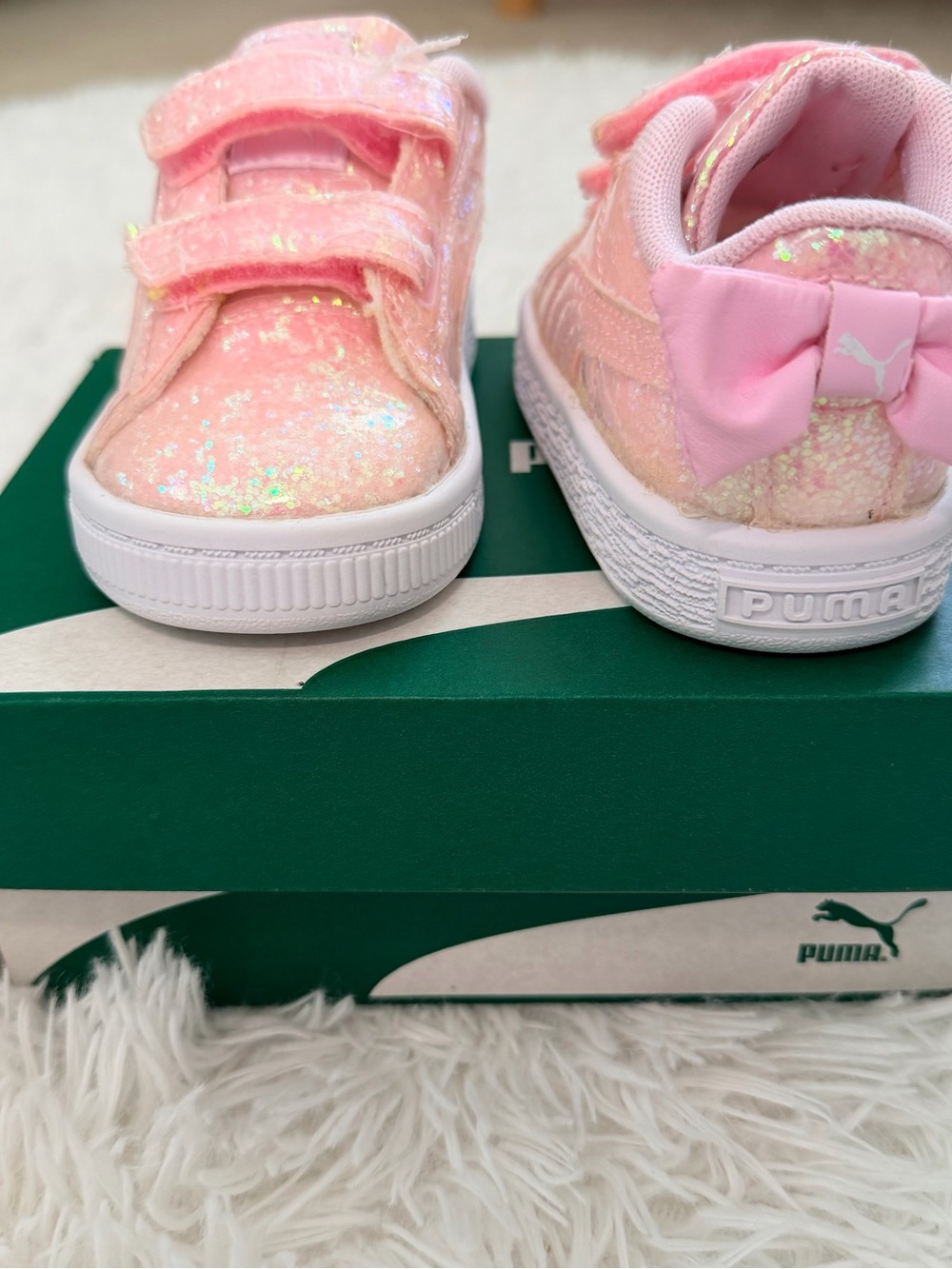 Puma Toddler Pink Glitter Bow Sneakers Hook & Loop Shoes Size 5C